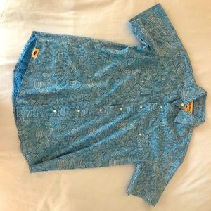 Blue and white printed Hawaiian shirt